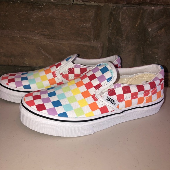 kids rainbow checkered vans